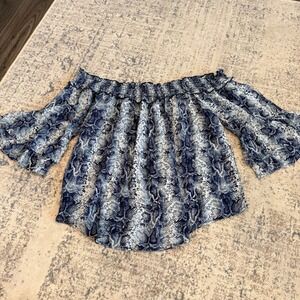 RUE21 Rue+ Blue Snakeskin Off The Shoulder Bell Sleeve Blouse Size 3X